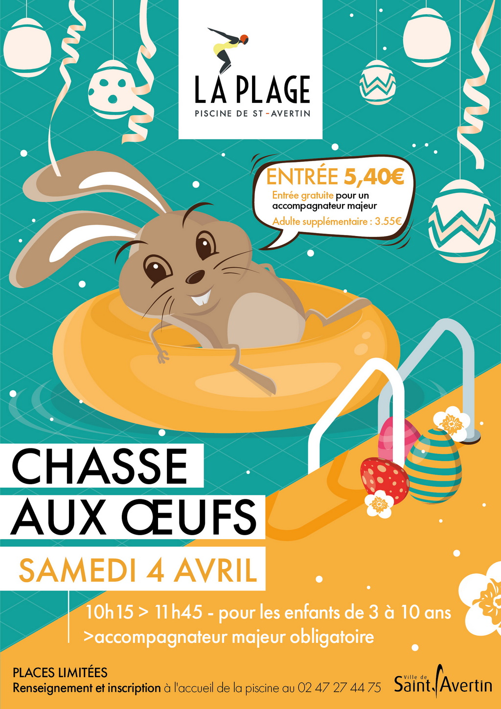 AFFICHE PISCINE chasse oeufs 2026