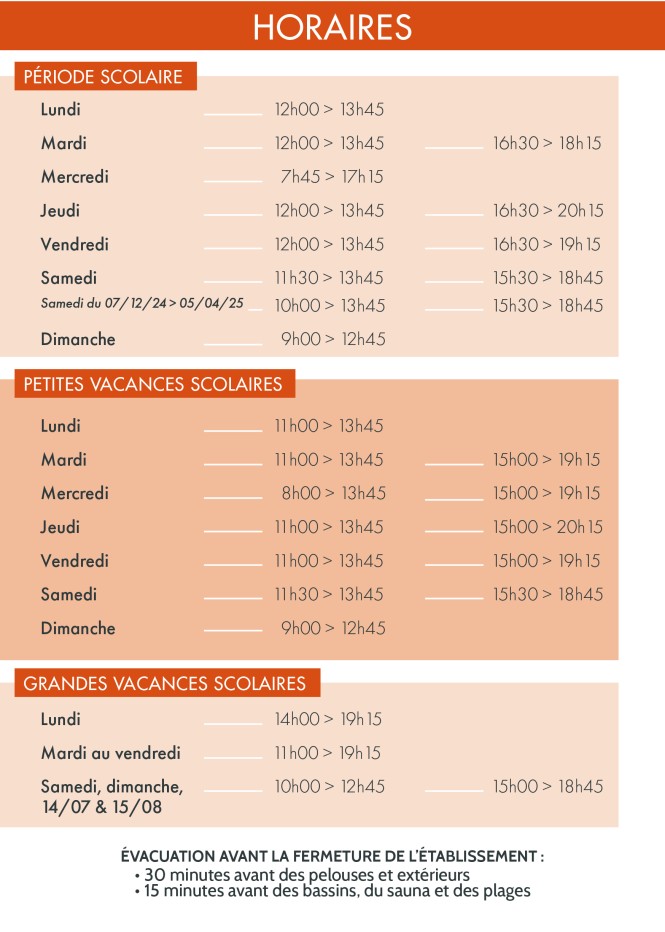 horaires piscine septembre 2024
