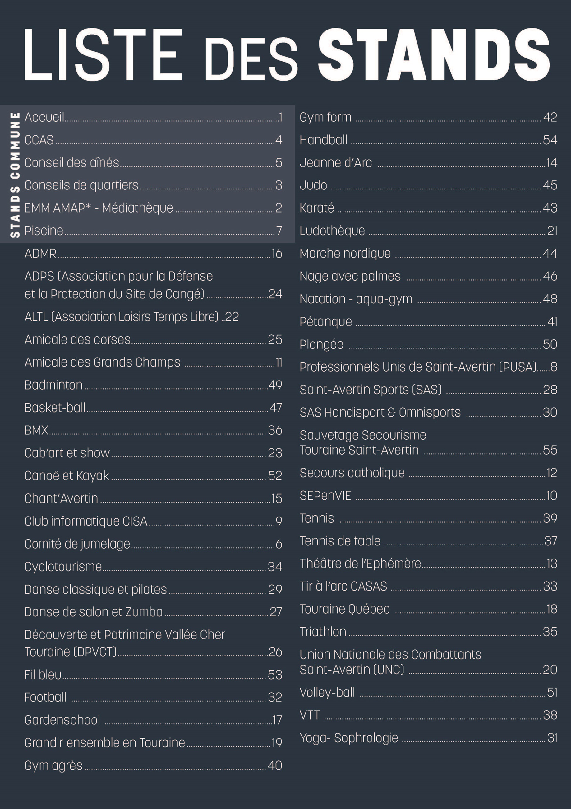 Liste des stands