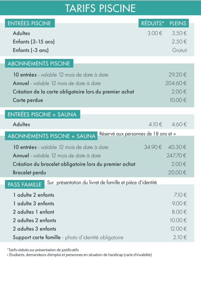 tarifs piscine septembre 2024